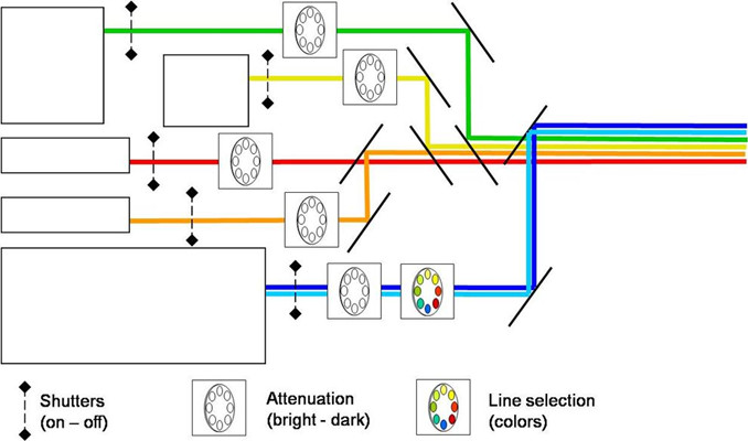 傳統(tǒng)的“激光電池”用于多參數(shù)共聚焦顯微鏡的選擇激發(fā)譜線濾光片轉(zhuǎn)輪
