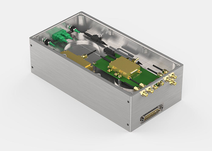 典型的光子激光引擎圖像，通常包括寬帶耦合器、光延遲線、干涉結(jié)構(gòu)和偏振分選接收器，以實(shí)現(xiàn)高分辨率 OCT 掃描。